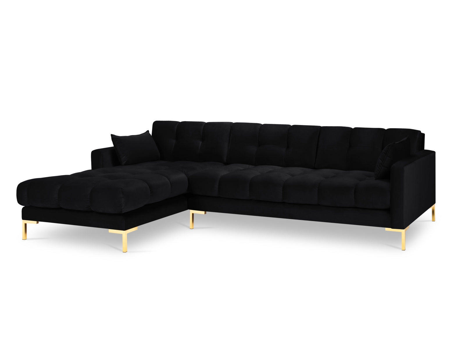 Mamaia Velour Ecksofa links 5 Sitzer in Black/Gold präsentiert im Onlineshop von KAQTU Design AG. Ecksofa links ist von Micadoni