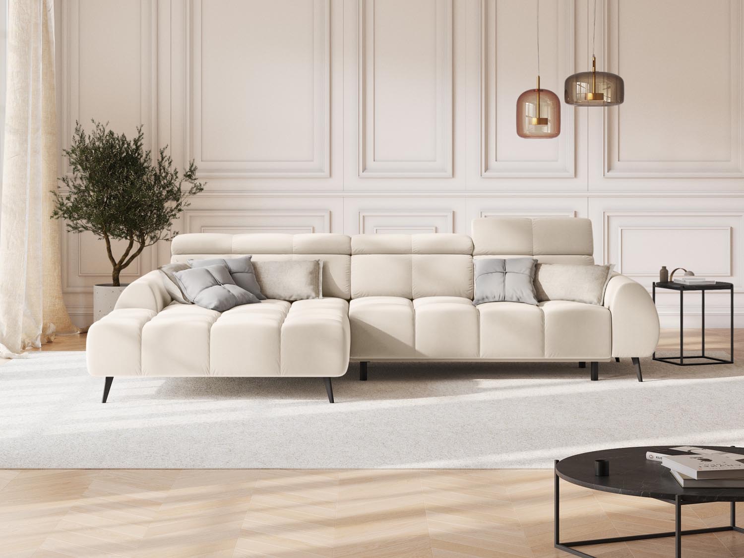 Erleben Sie das Alyse Velour Electric Ecksofa von Micadoni – ein elegantes 5-Sitzer Sofa mit modernem Design und luxuriösem Komfort für Ihr Wohnzimmer.