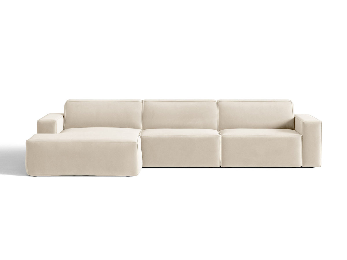 Modulares Ecksofa links Jodie von Micadoni mit Meridienne auf schwarzen Kunststoffbeinen