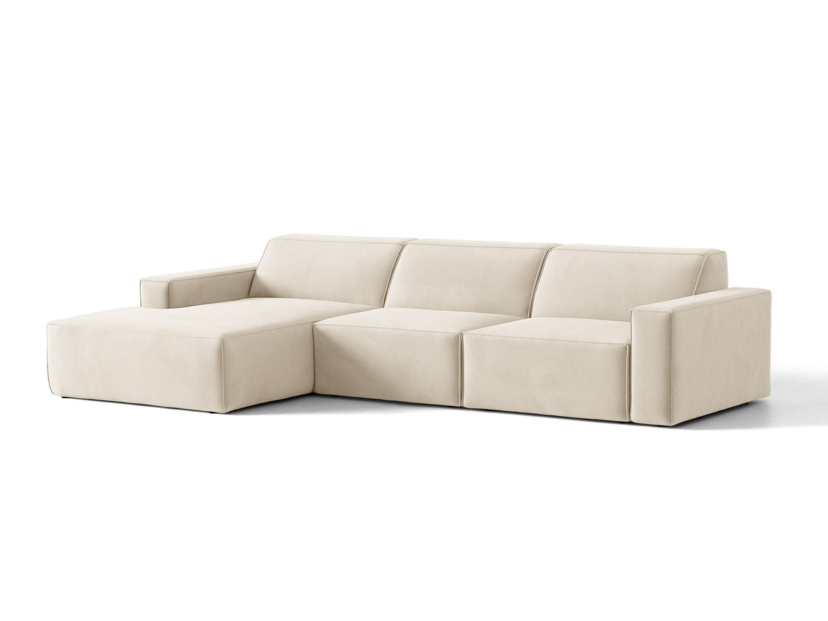 Modulares Ecksofa links Jodie von Micadoni mit Meridienne auf schwarzen Kunststoffbeinen