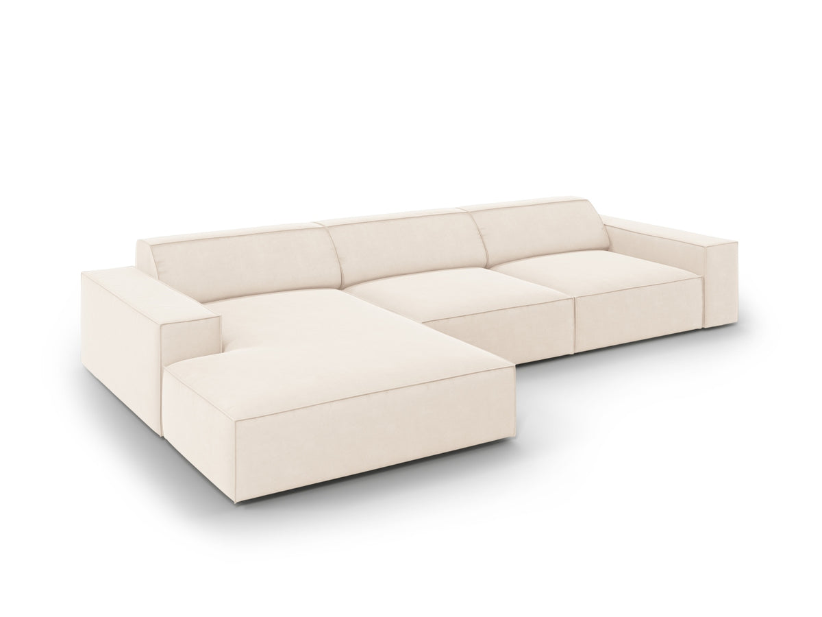 Jodie Velour modulares Ecksofa links 4 Sitzer in Light Beige-Bluvel präsentiert im Onlineshop von KAQTU Design AG. L-Sofa links ist von Micadoni