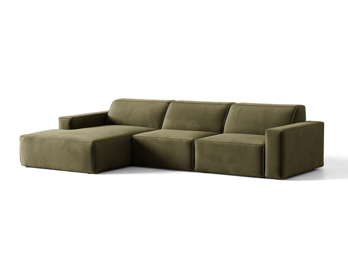 Modulares Ecksofa links Jodie von Micadoni mit Meridienne auf schwarzen Kunststoffbeinen