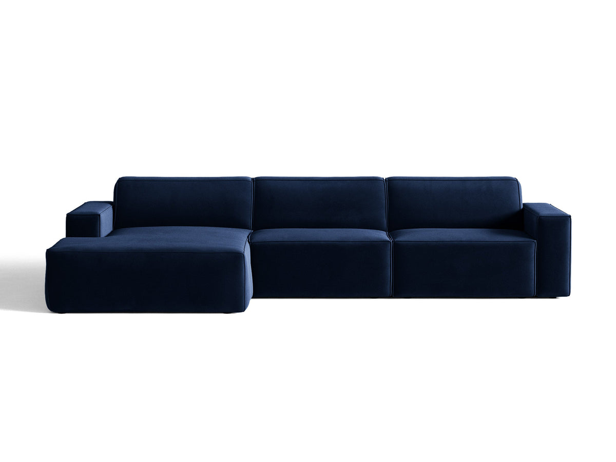 Modulares Ecksofa links Jodie von Micadoni mit Meridienne auf schwarzen Kunststoffbeinen