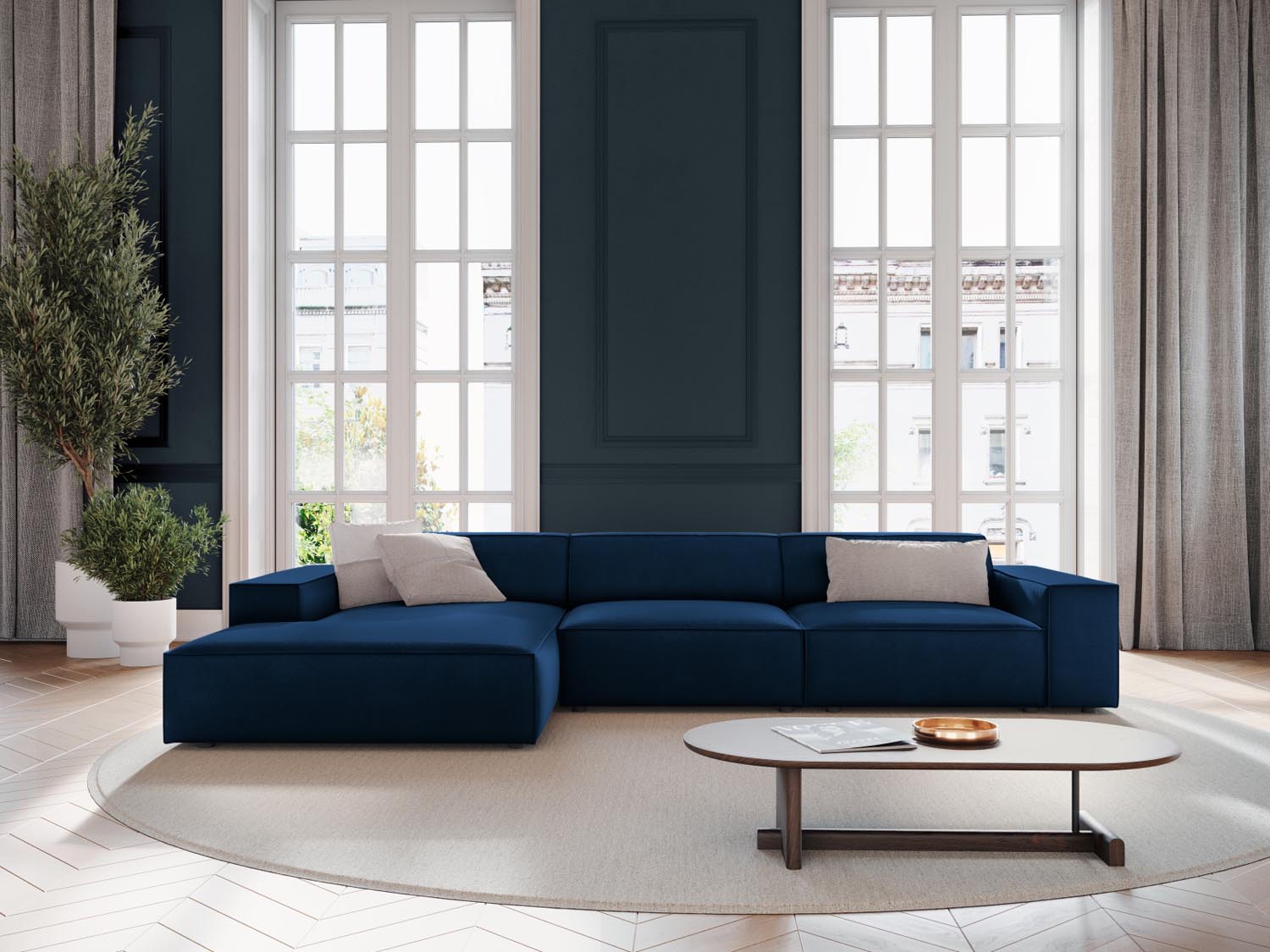 Jodie Velour modulares Ecksofa links 4 Sitzer in Royal Blue präsentiert im Onlineshop von KAQTU Design AG. Ecksofa links ist von Micadoni