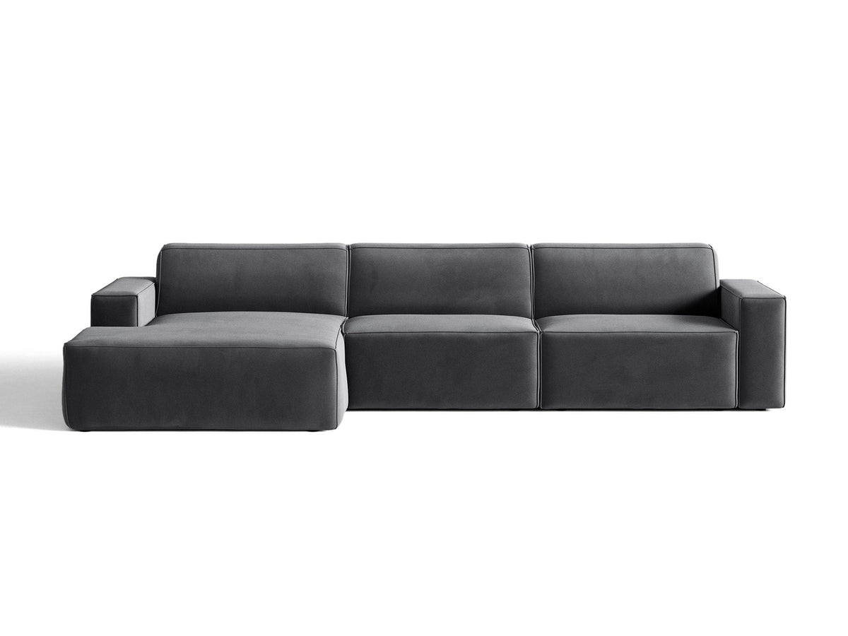 Modulares Ecksofa links Jodie von Micadoni mit Meridienne auf schwarzen Kunststoffbeinen