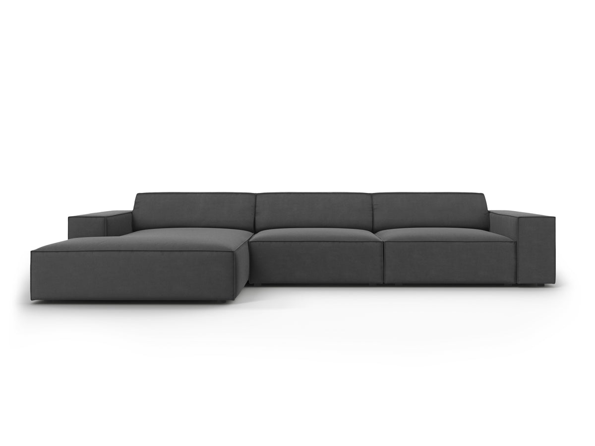 Jodie Velour modulares Ecksofa links 4 Sitzer in Grey-Bluvel präsentiert im Onlineshop von KAQTU Design AG. L-Sofa links ist von Micadoni