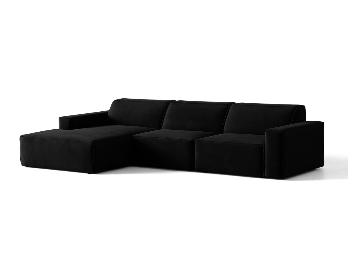 Modulares Ecksofa links Jodie von Micadoni mit Meridienne auf schwarzen Kunststoffbeinen
