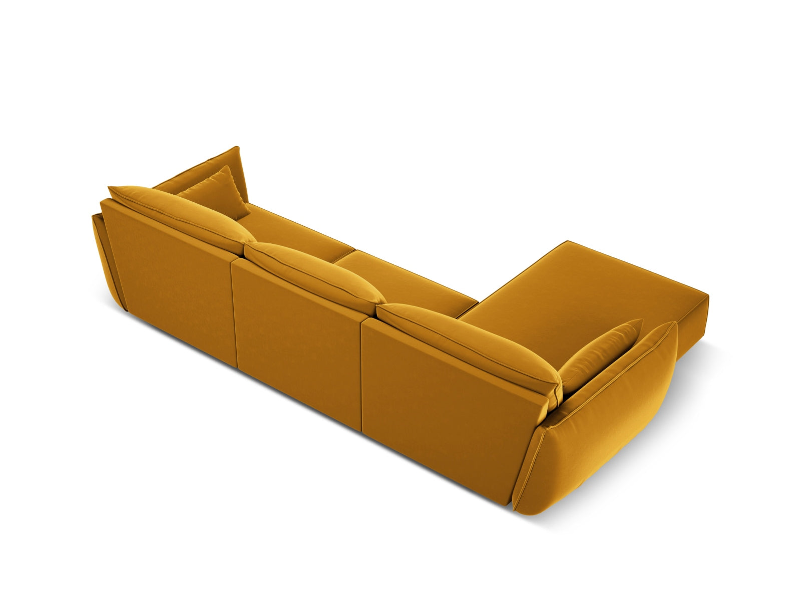 Stylisches Kaelle Velour Ecksofa links, 4-Sitzer in ansprechendem Gelb-Blau, perfekt für zeitgemäße Wohnkonzepte, erhältlich bei Micadoni.