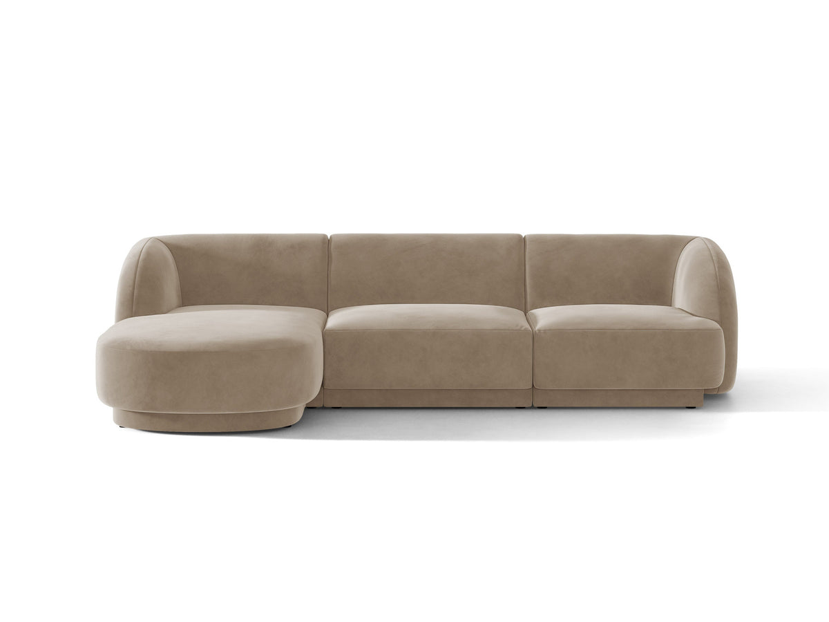 Miley Velour Ecksofa links 4 Sitzer in Cappuccino-Bluvel präsentiert im Onlineshop von KAQTU Design AG. L-Sofa links ist von Micadoni