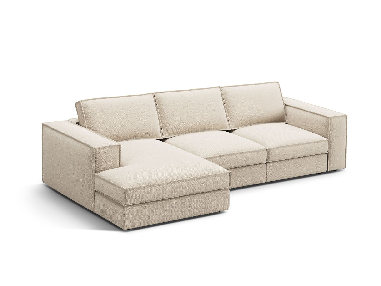Beige 3-Sitzer Ecksofa Pola von Micadoni, modular und linksseitig, ideal für stilvolle Wohnräume, bequem und modern.