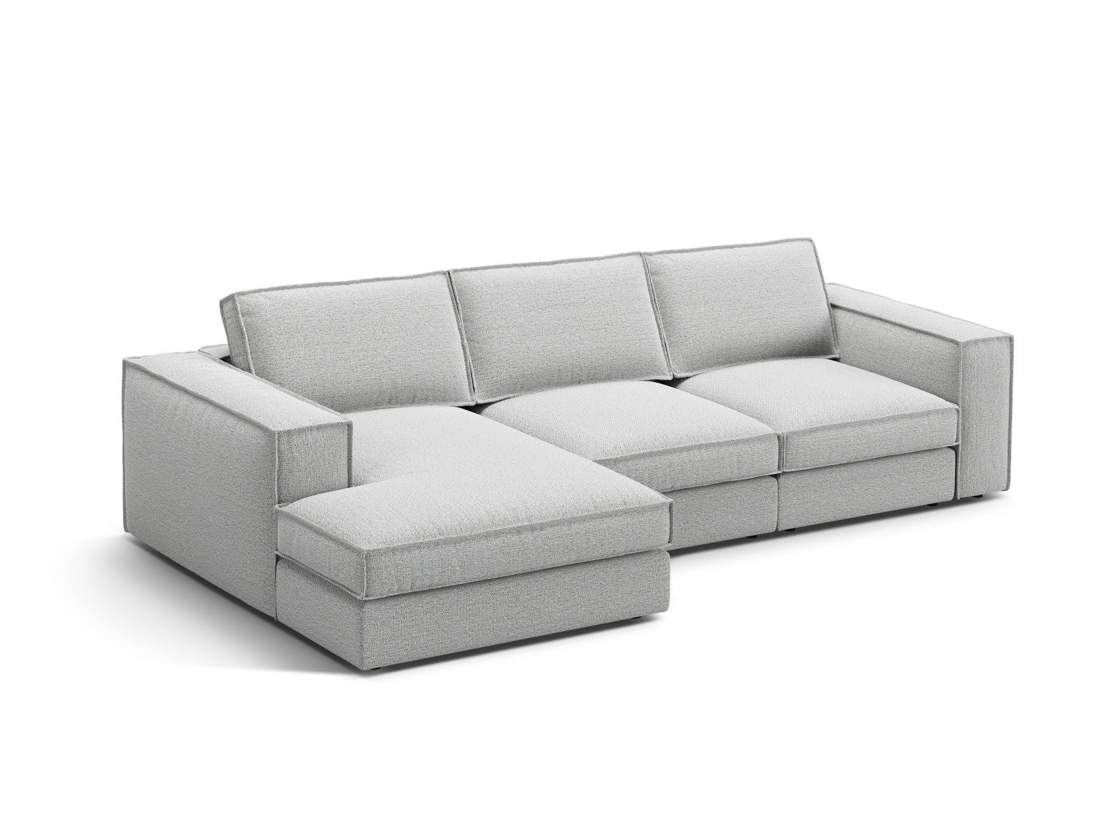 Modulares 3-Sitzer Ecksofa Pola in hellem Grau, ideal für stilvolle Wohnräume, präsentiert von Micadoni.