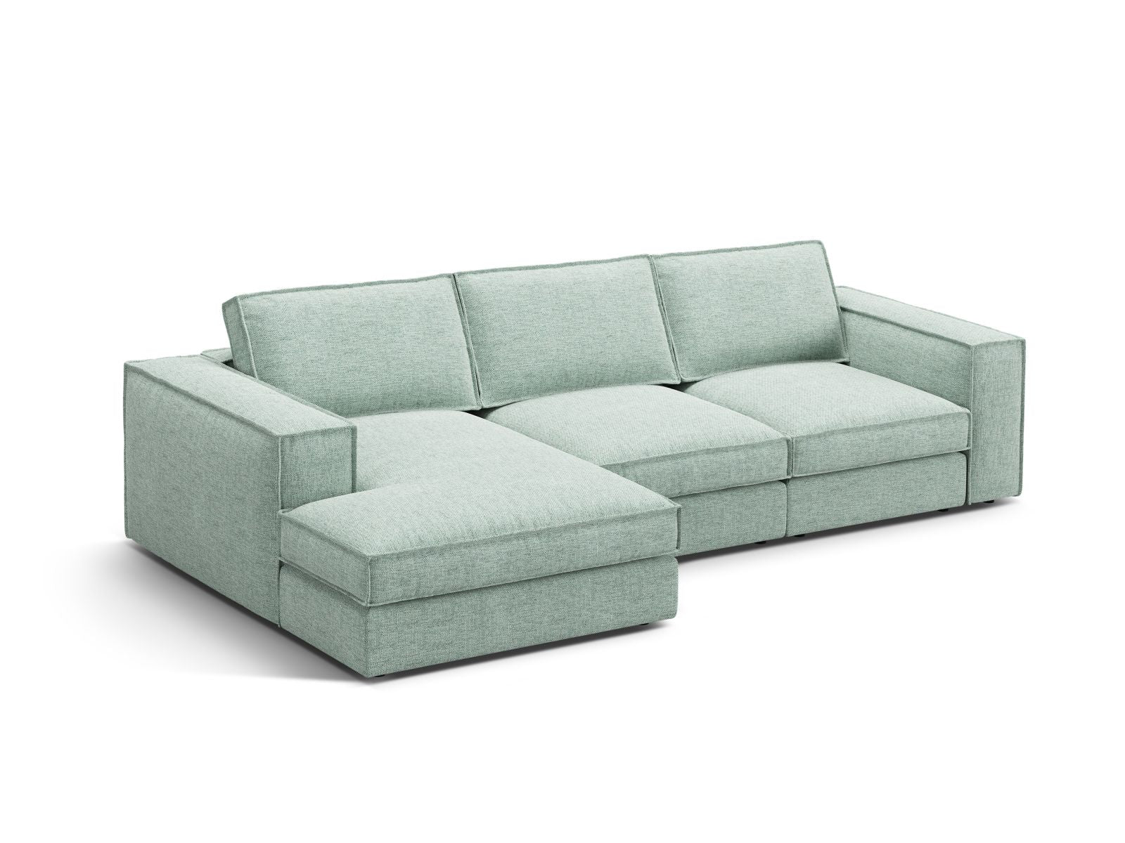 Stylisches 3-Sitzer Ecksofa Pola in sanftem Mint, ideal für moderne Wohnräume, präsentiert von Micadoni.