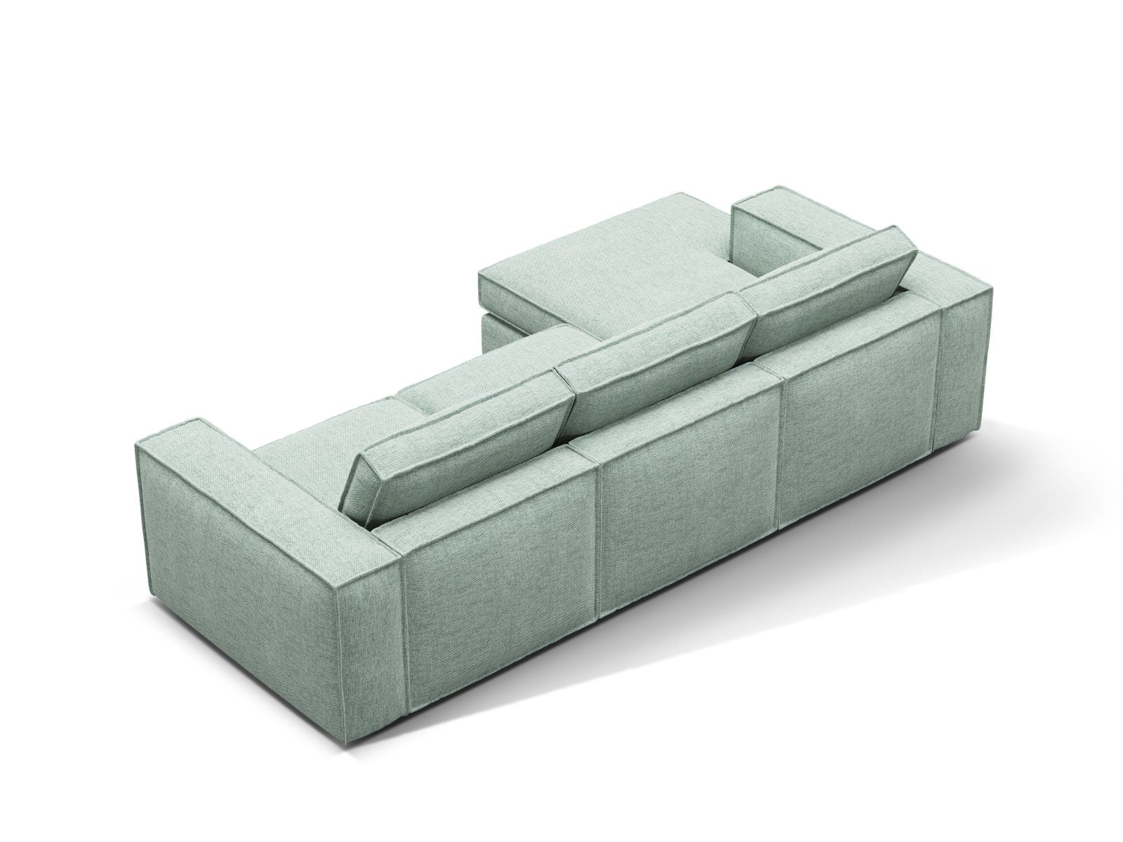 Stylisches 3-Sitzer Ecksofa Pola in elegantem Mintgrün, perfekt für stilvolle Wohnzimmer und entspannende Rückzugsorte von Micadoni.
