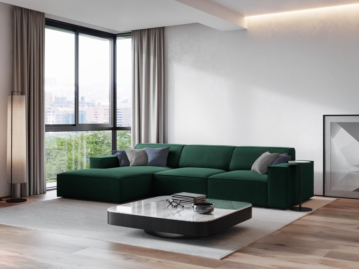 Jodie Modulares Ecksofa links 4 Sitzer in Green präsentiert im Onlineshop von KAQTU Design AG. Ecksofa links ist von Micadoni