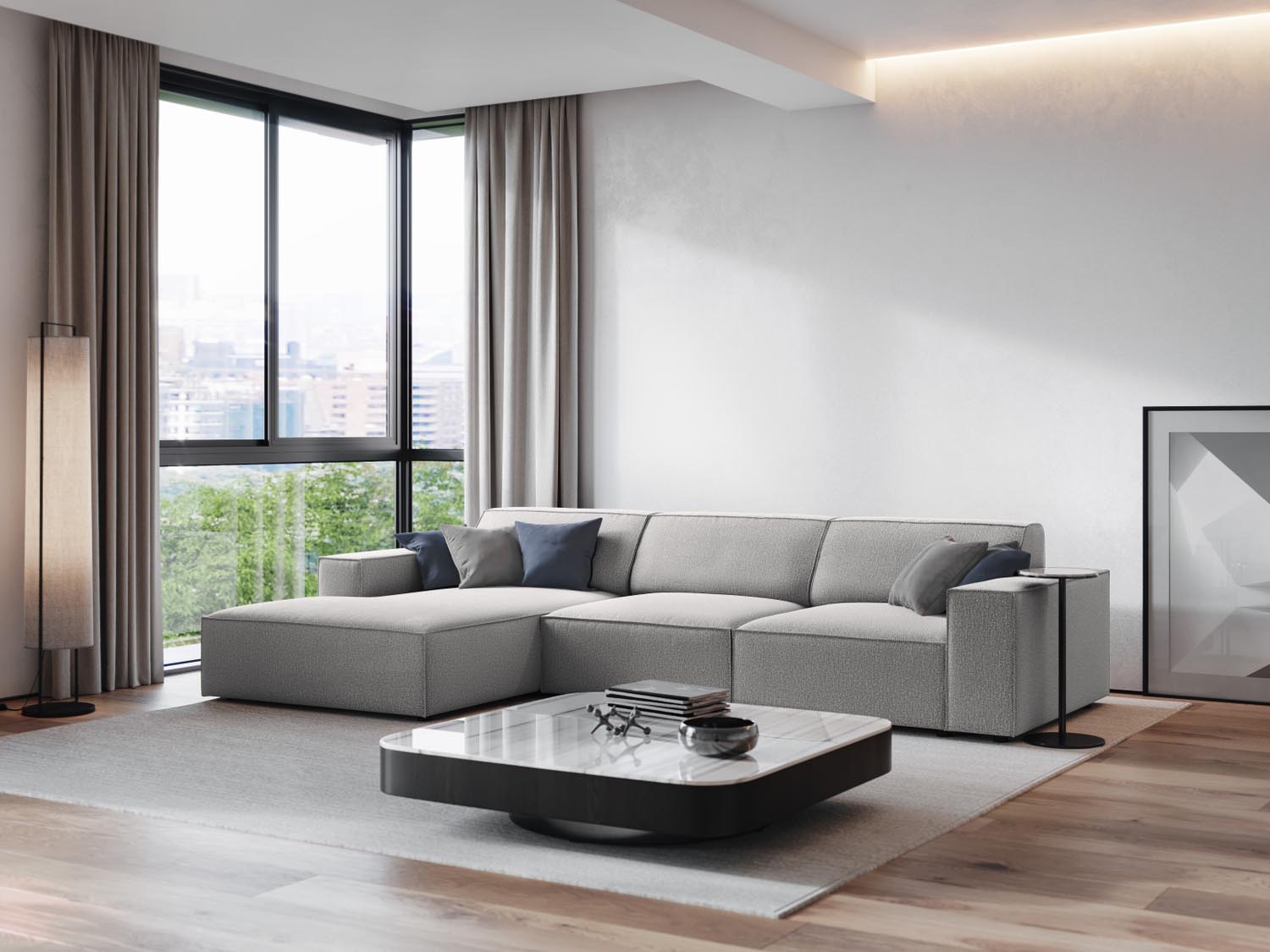 Jodie Modulares Ecksofa links 4 Sitzer in Light Grey präsentiert im Onlineshop von KAQTU Design AG. Ecksofa links ist von Micadoni
