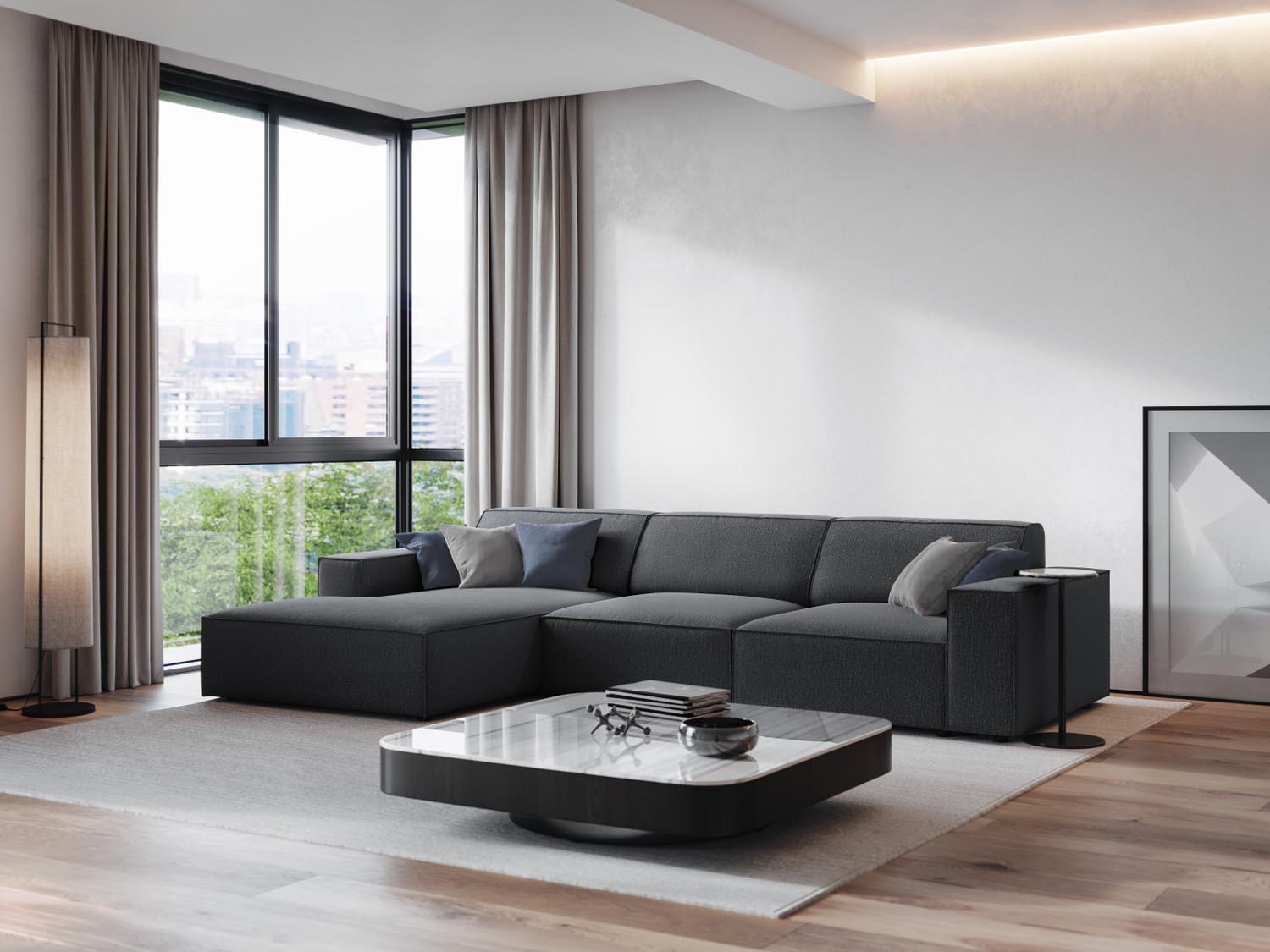 Jodie Modulares Ecksofa links 4 Sitzer in Dark Grey präsentiert im Onlineshop von KAQTU Design AG. Ecksofa links ist von Micadoni