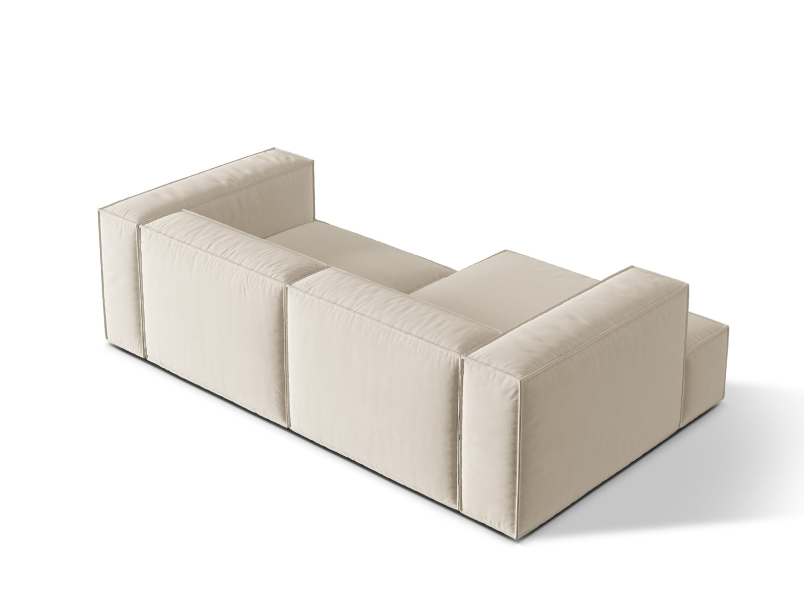 Beige Nuria Velour L-Sofa links, 3-Sitzer von Micadoni, vereint modernes Flair mit gemütlichem Sitzkomfort, perfekt für jedes stilvolle Zuhause.