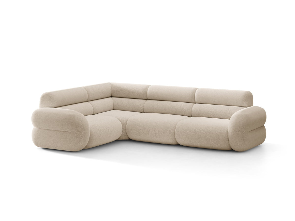 Micadoni Neo Linkes Ecksofa in Dunklem Olivgrün, L-Sofa links mit tiefer Sitzfläche, hoher Rückenlehne und schwarzen Kunststoffbeinen.