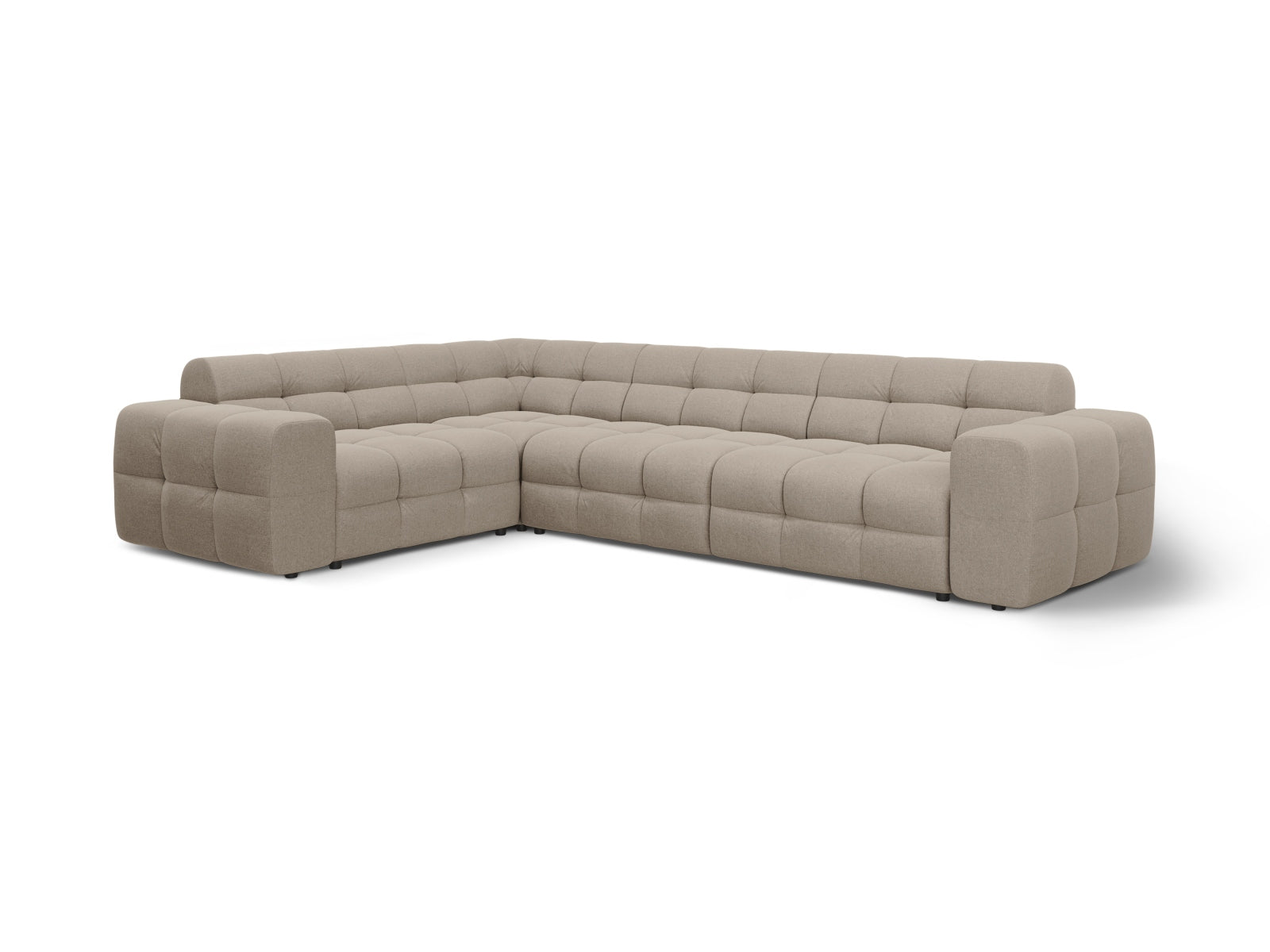 Modernes Kendal Ecksofa links für 6 Personen in edlem Dunkelbeige, perfekt für gesellige Runden und stilvolle Einrichtung.