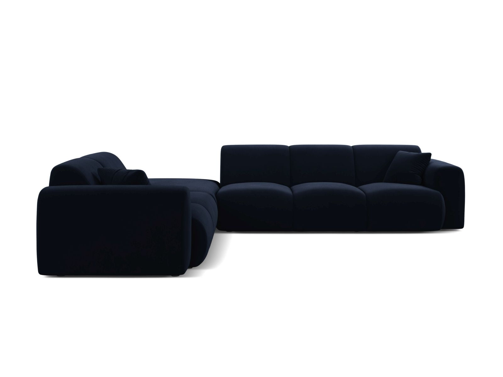 Elegantes 6-Sitzer Ecksofa links Molino in Royal Blue-Casino, ideal für stilvolle Wohnräume und gemütliche Abende.