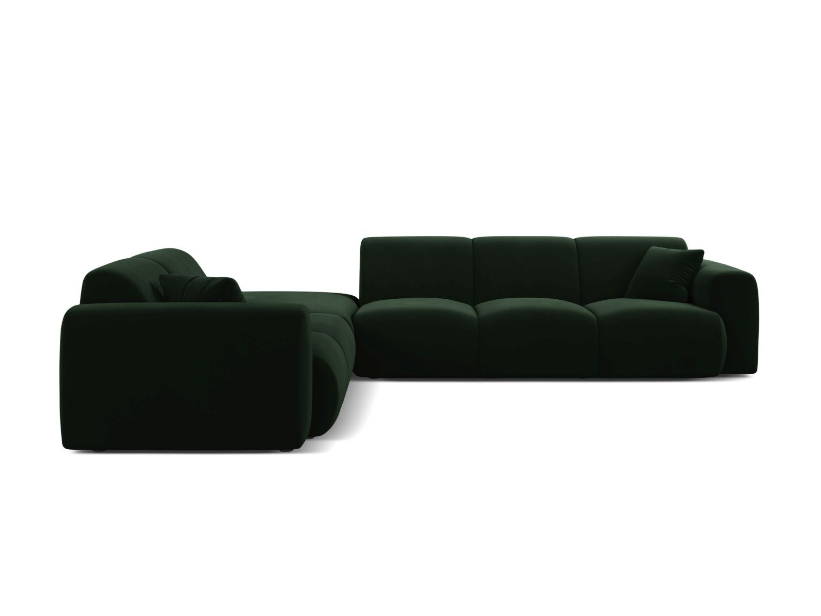 Elegantes 6-Sitzer Ecksofa links Molino in sattem Flaschengrün, ideal für stilvolle Wohnräume, präsentiert von Micadoni.