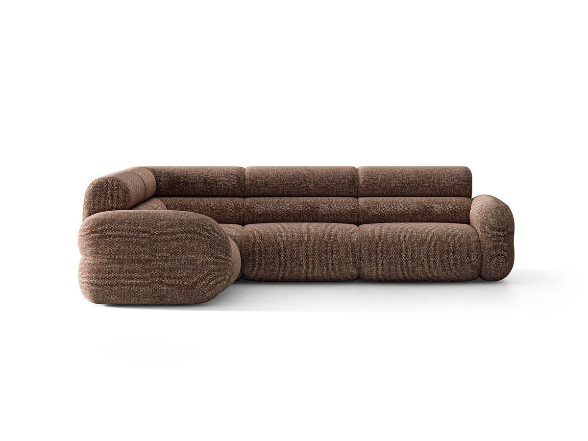 Micadoni Neo Linkes Ecksofa in Dunklem Olivgrün, L-Sofa links mit tiefer Sitzfläche, hoher Rückenlehne und schwarzen Kunststoffbeinen.
