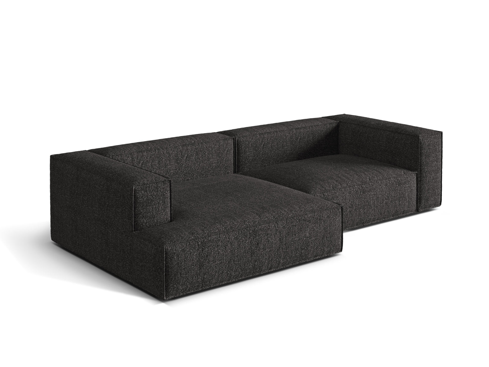 Modernes Nuria Boucle Ecksofa links, 4-Sitzer in zeitlosem Anthrazit, perfekt für gemütliche und elegante Wohnambiente.