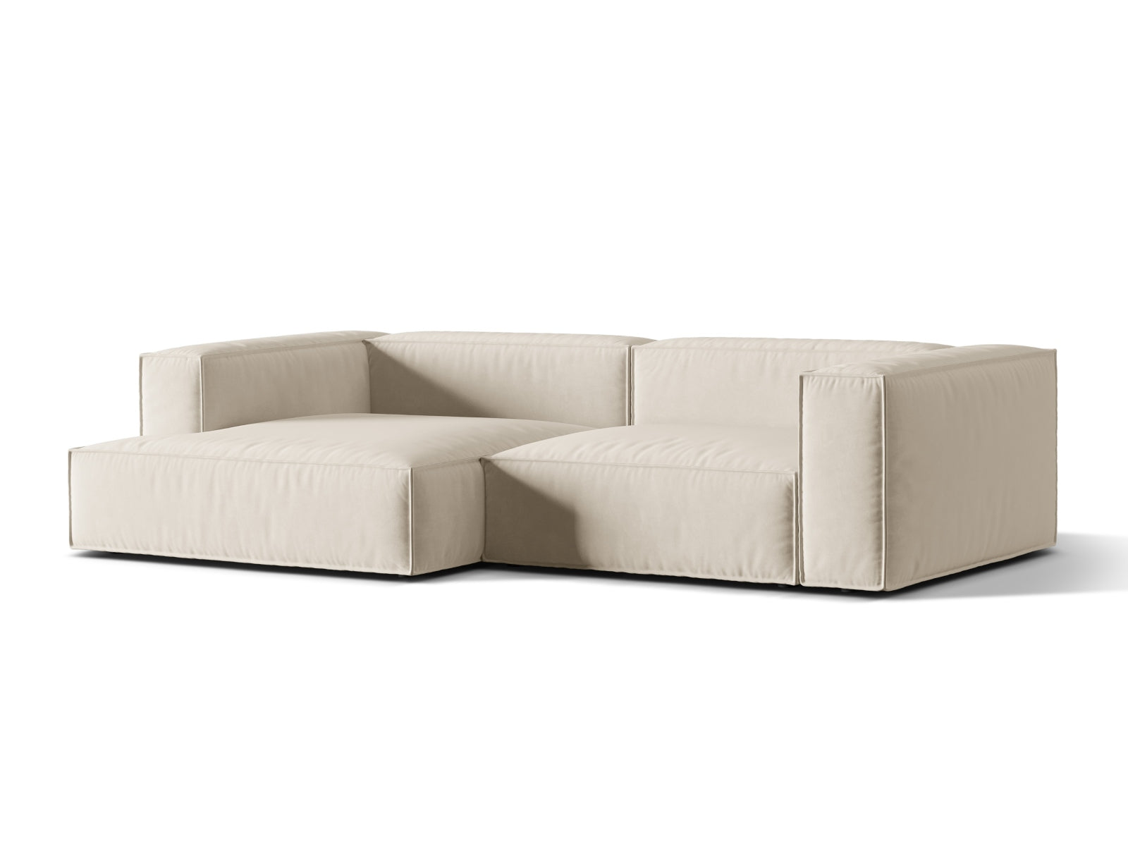 Beige Nuria Velour Modular Ecksofa links, stilvolles 4-Sitzer Design von Micadoni, ideal für moderne Wohnräume.