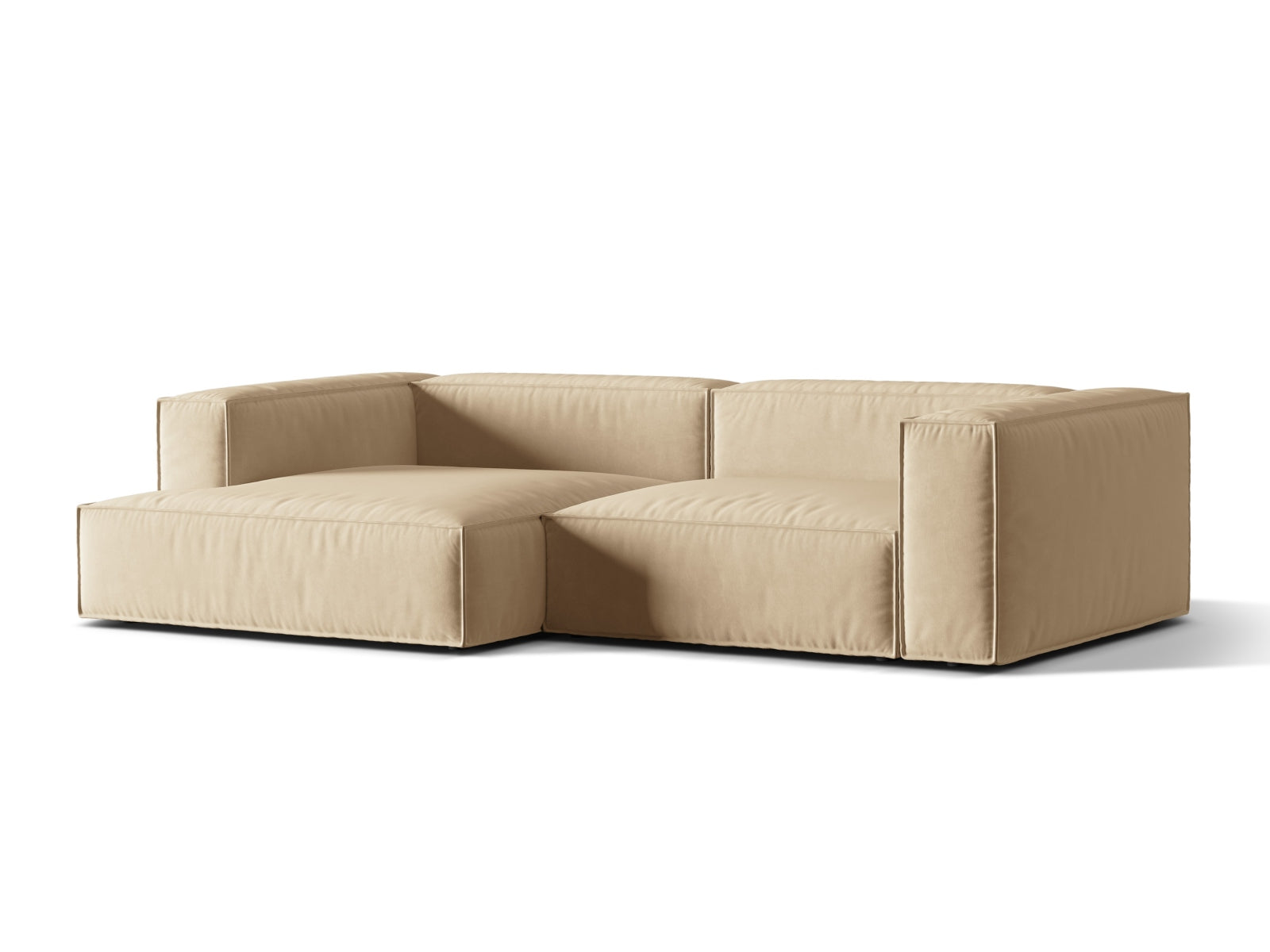 Elegantes Nuria Velour Ecksofa in Nude-Paris, 4-Sitzer, linksseitig, ideal für stilvolle Wohnräume, erhältlich bei KAQTU Design AG.