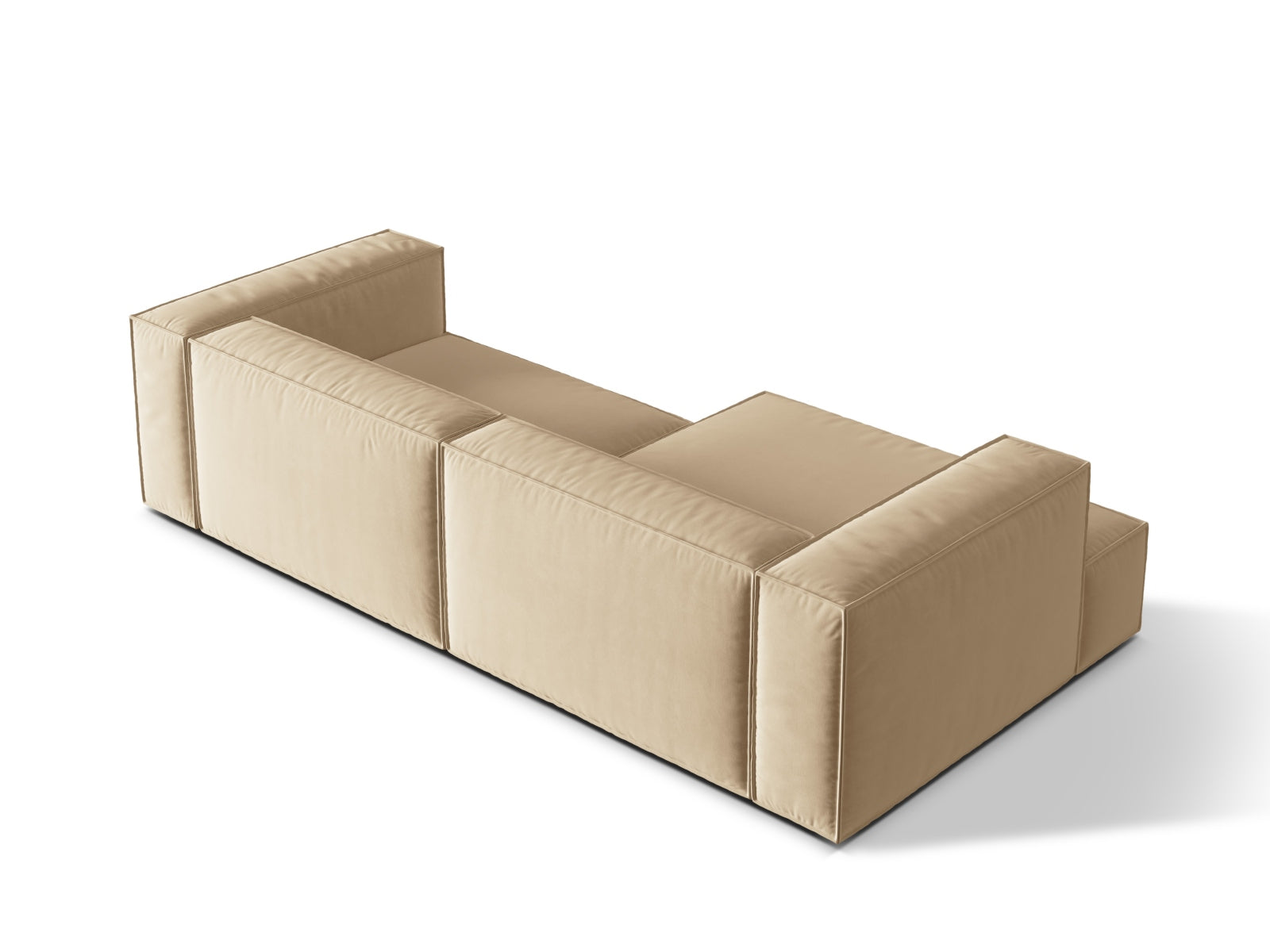 Elegantes Nuria Velour Ecksofa in zartem Nude, 4-Sitzer, linksseitig, ideal für stilvolle und einladende Wohnräume.