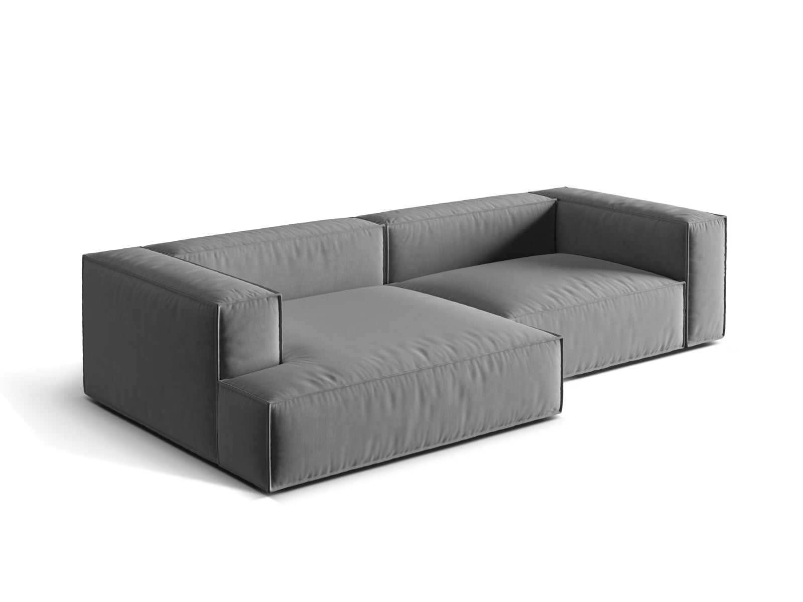 Modulares Nuria Velour Ecksofa in modernem Grau, linksseitig, 4-Sitzer von Micadoni, perfekt für gemütliche und stilvolle Wohnbereiche.
