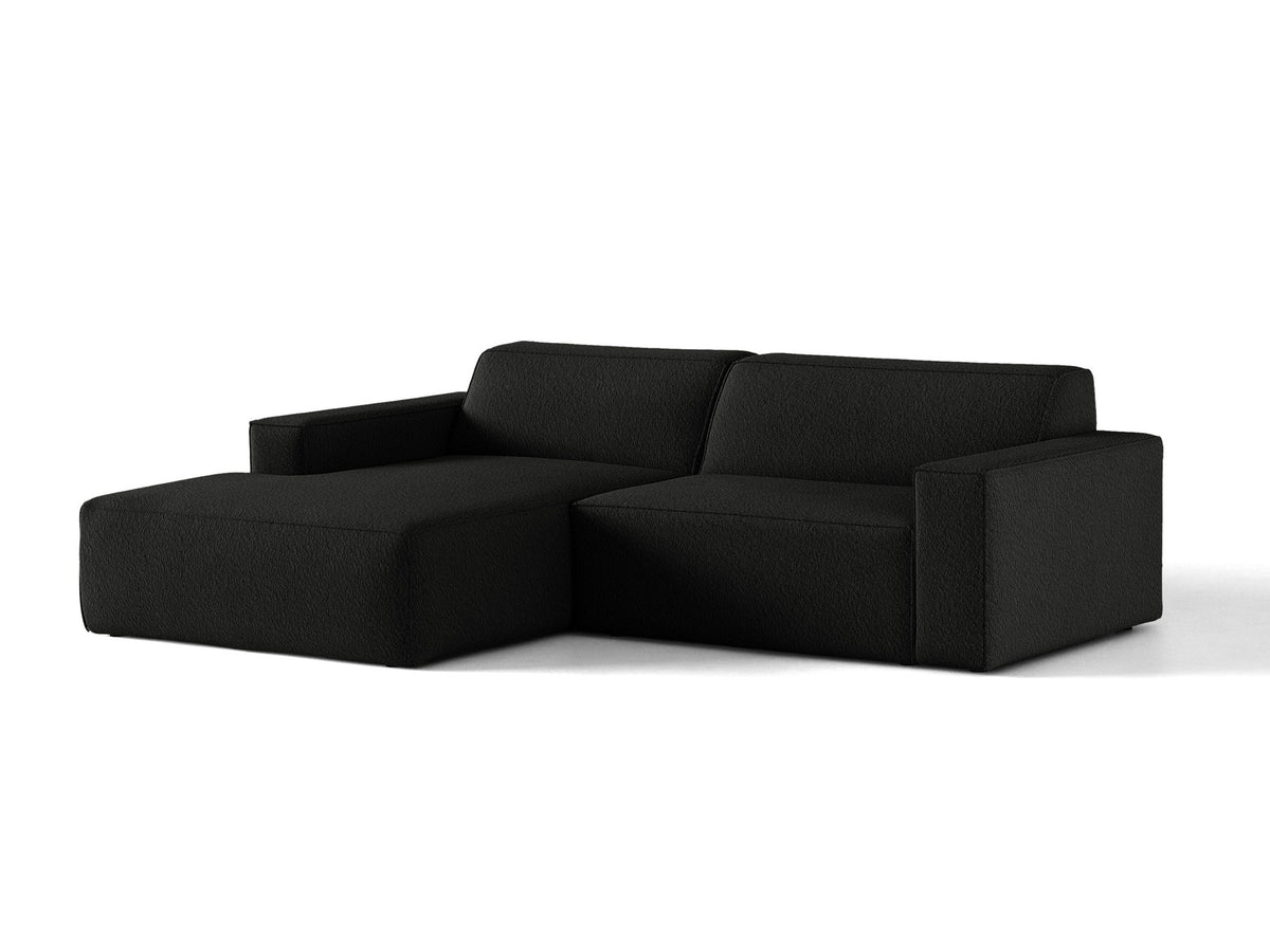 Modulares Ecksofa links Jodie mit Meridienne, Stoffbezug und schwarzen Beinen