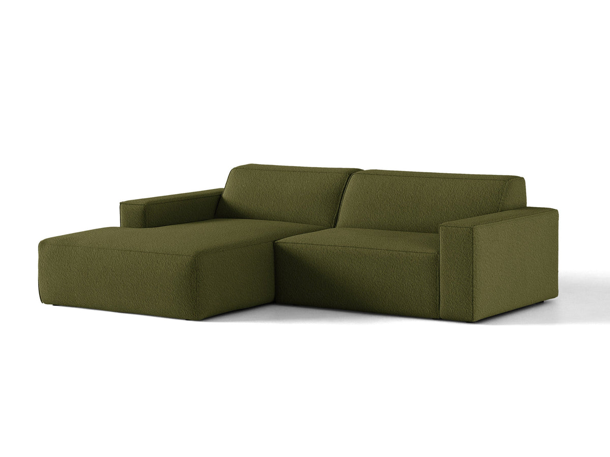 Modulares Ecksofa links Jodie mit Meridienne, Stoffbezug und schwarzen Beinen