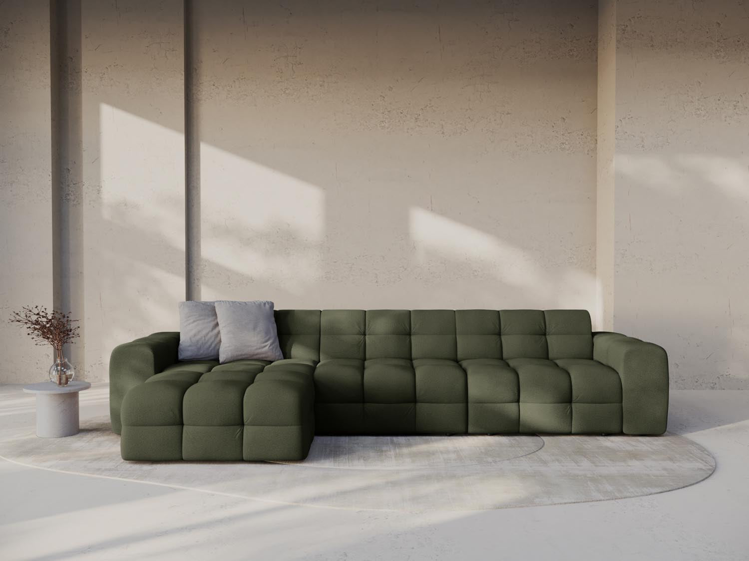 Elegantes Kendal Ecksofa links in Amazon Green-Ottawa, ideal für stilvolle Wohnräume. Komfortables 5-Sitzer Design von Micadoni.