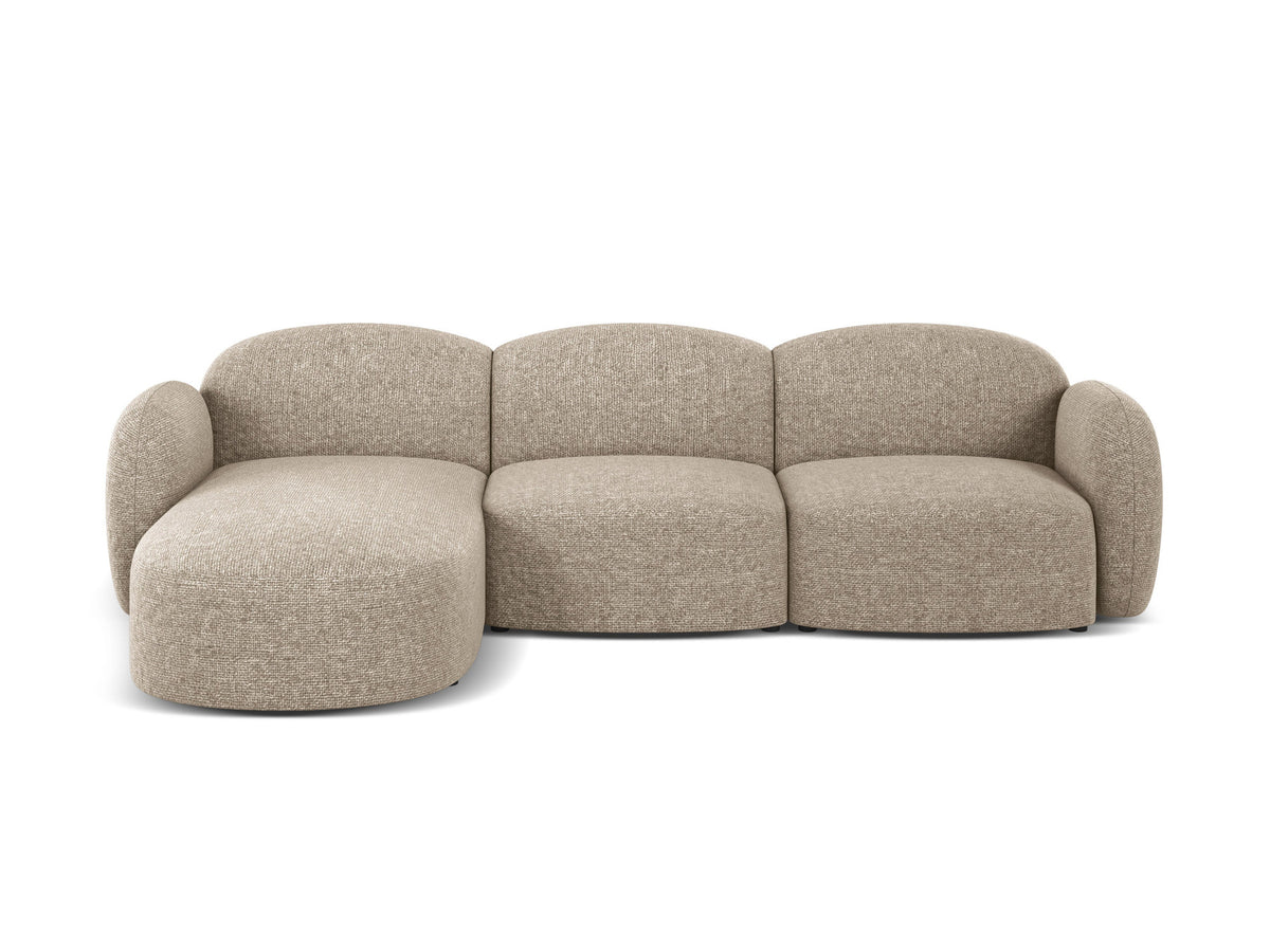 Blair Ecksofa links 4-Sitzer von Micadoni, L-Form, Bezug aus Eden-Chenillestoff in Dark Beige, Massivholzrahmen, schwarze Kunststoffbeine