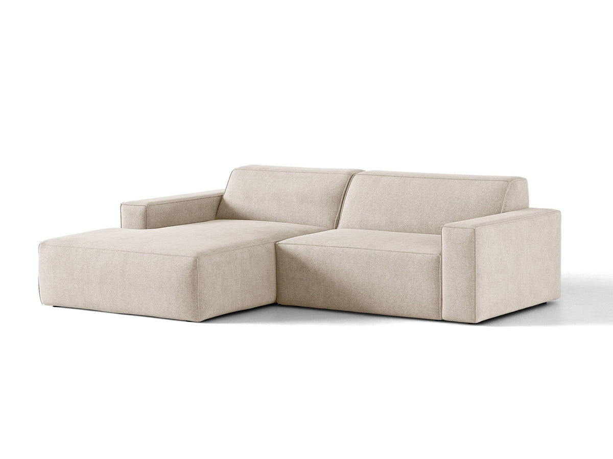 Modulares Ecksofa links Jodie mit Meridienne, Stoffbezug und schwarzen Beinen