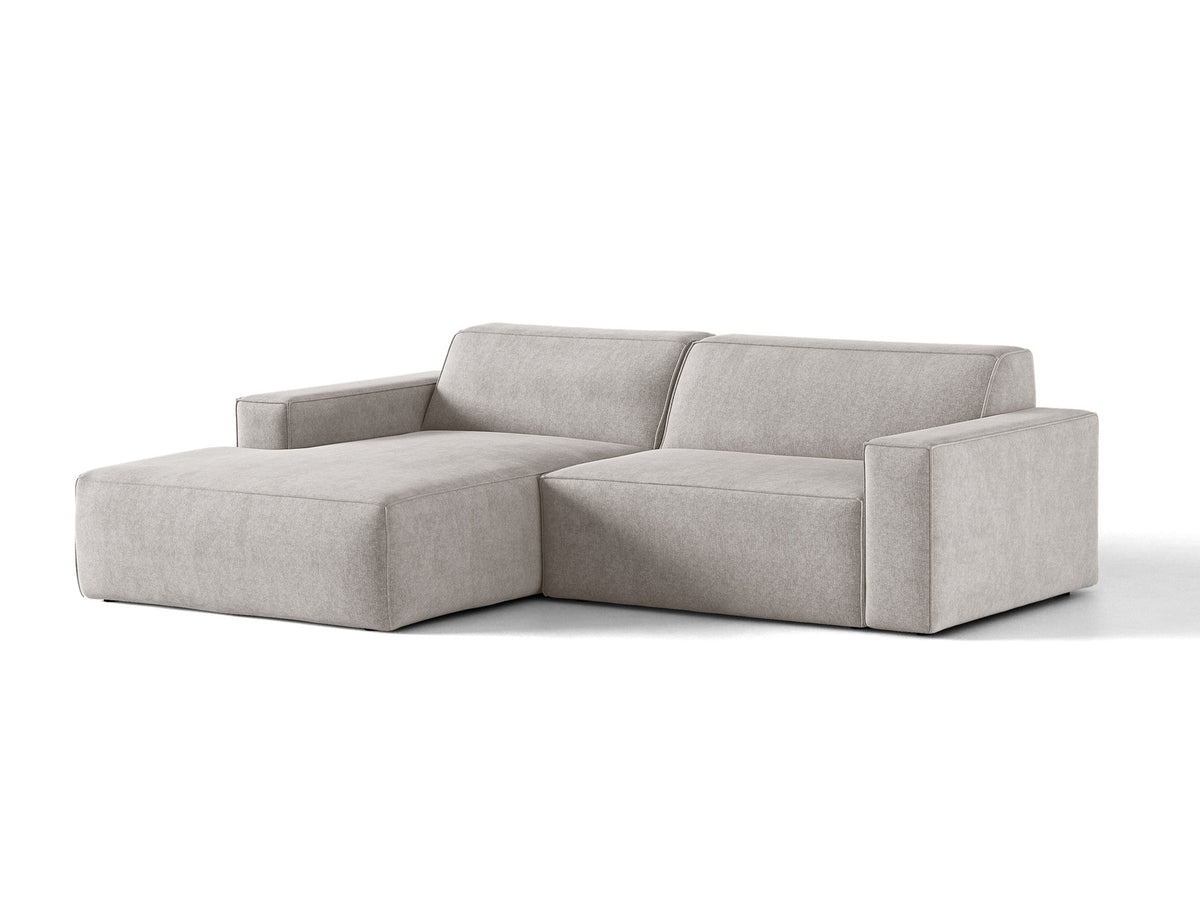 Modulares Ecksofa links Jodie mit Meridienne, Stoffbezug und schwarzen Beinen