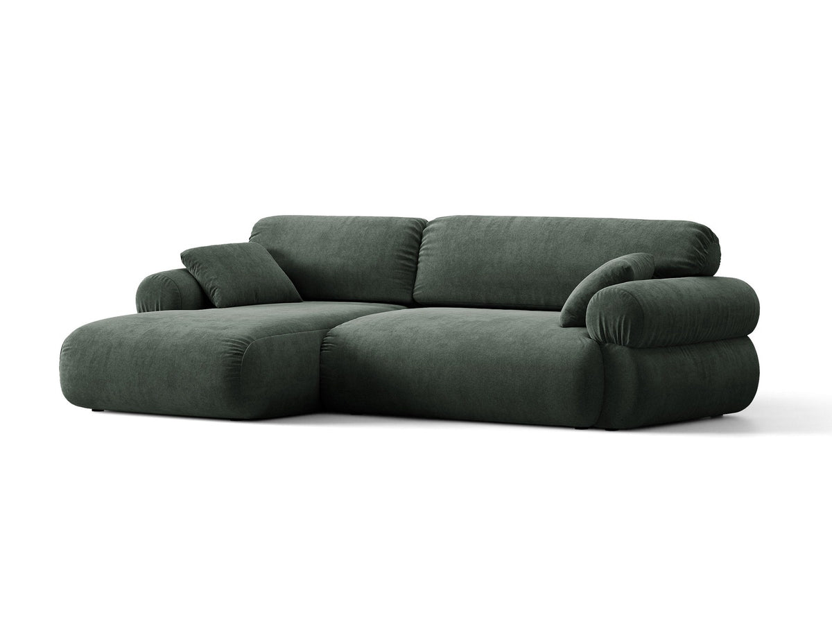 Beiges L-Sofa Ophelia von Micadoni mit Liberty-Stoffbezug, schwarzen Kunststoffbeinen und tiefer Sitzfläche, Ausrichtung links, in modernem Wohnraum.