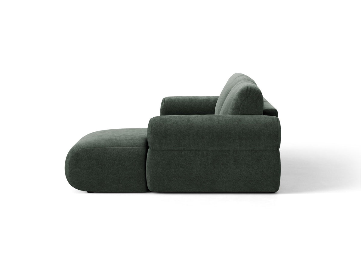 Beiges L-Sofa Ophelia von Micadoni mit Liberty-Stoffbezug, schwarzen Kunststoffbeinen und tiefer Sitzfläche, Ausrichtung links, in modernem Wohnraum.