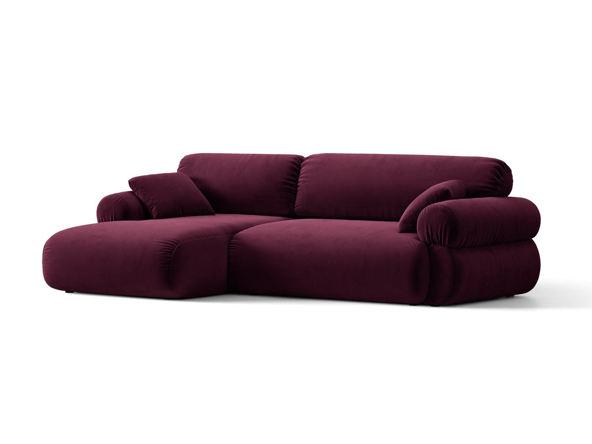 Beiges L-Sofa Ophelia von Micadoni mit Liberty-Stoffbezug, schwarzen Kunststoffbeinen und tiefer Sitzfläche, Ausrichtung links, in modernem Wohnraum.