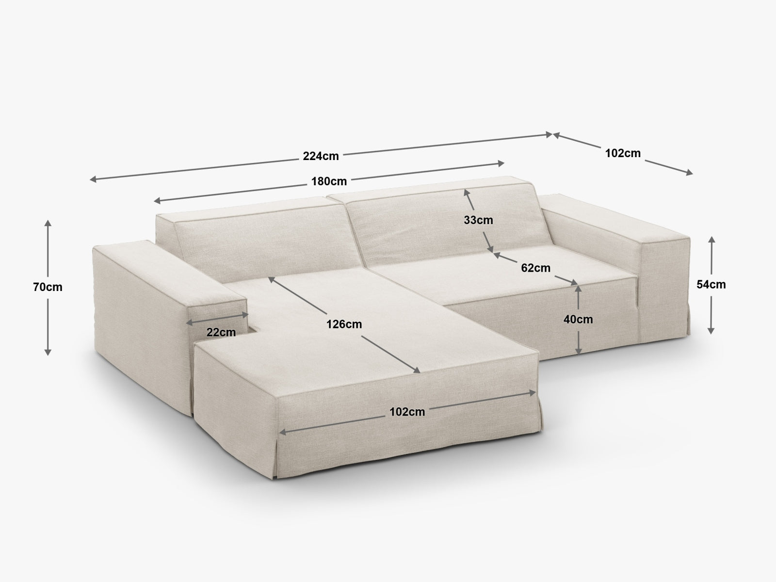 Jodie Modulares Ecksofa links 3 Sitzer in Natural präsentiert im Onlineshop von KAQTU Design AG. Ecksofa links ist von Micadoni