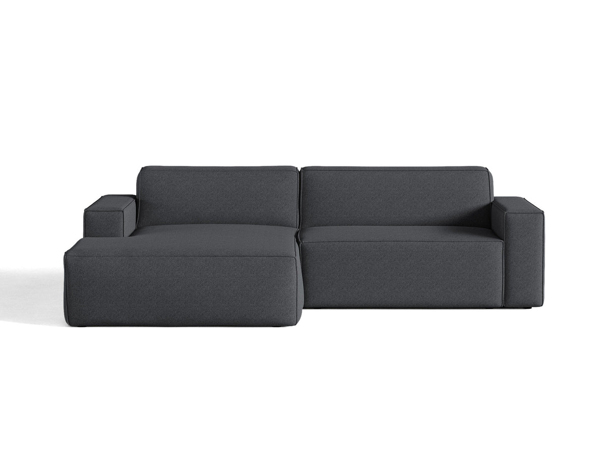 Modulares Ecksofa links Jodie mit Meridienne, Stoffbezug und schwarzen Beinen