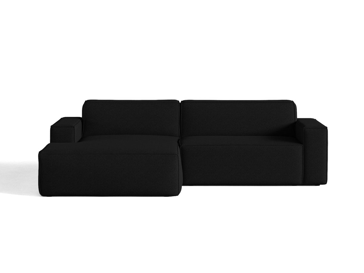 Modulares Ecksofa links Jodie mit Meridienne, Stoffbezug und schwarzen Beinen