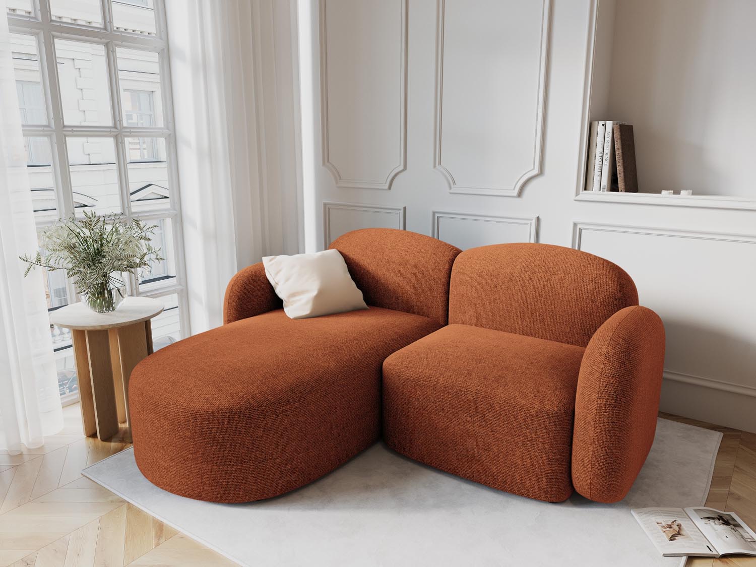 Erleben Sie das stilvolle Blair Ecksofa links von Micadoni – ein eleganter 3-Sitzer aus feinstem Velours, ideal für Ihr modernes Wohnambiente.