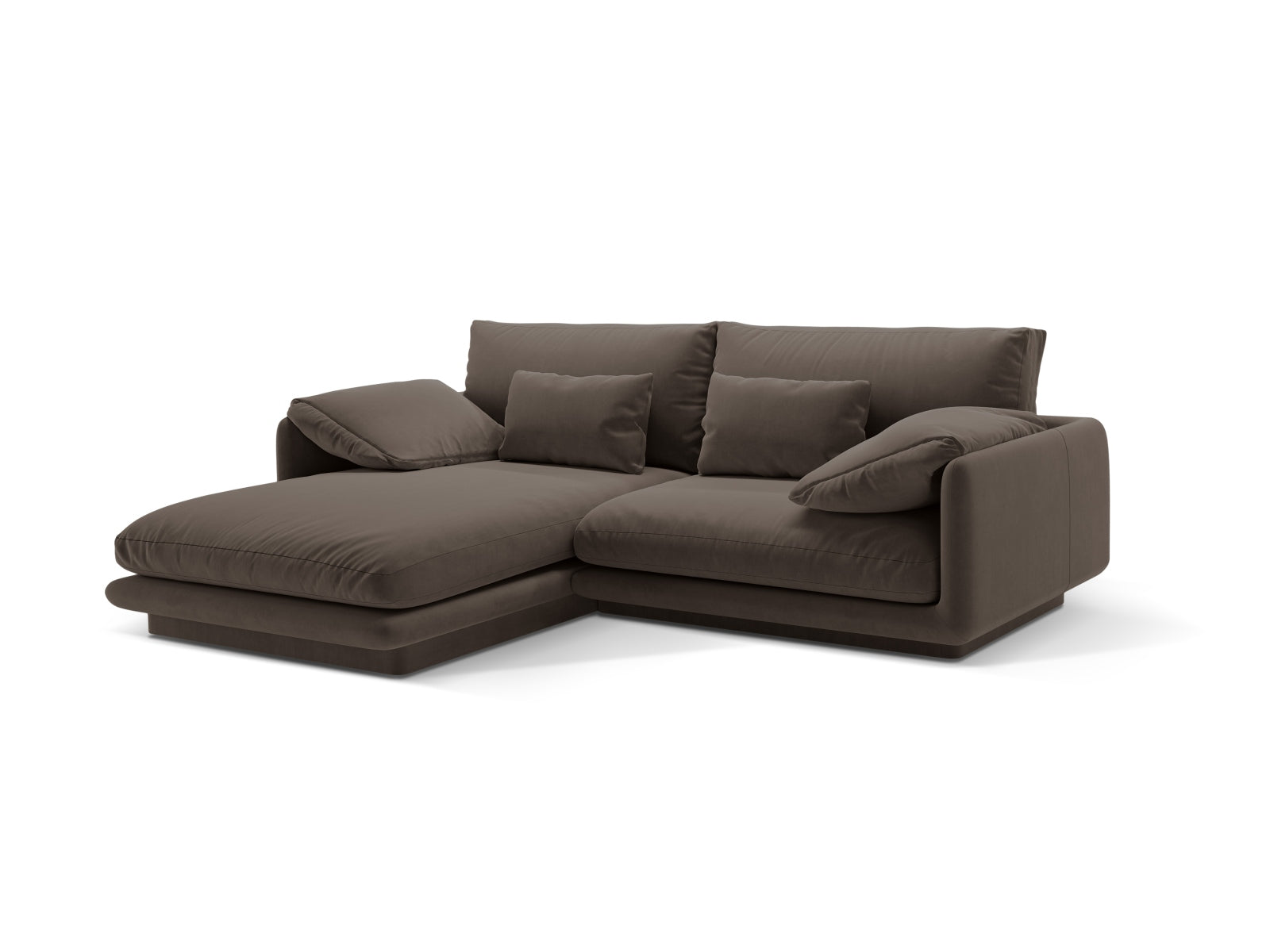 Elegantes Torino Velour Ecksofa in der linken Ausführung, 3-Sitzer, ideal für stilvolle Wohnräume, erhältlich bei KAQTU Design AG.