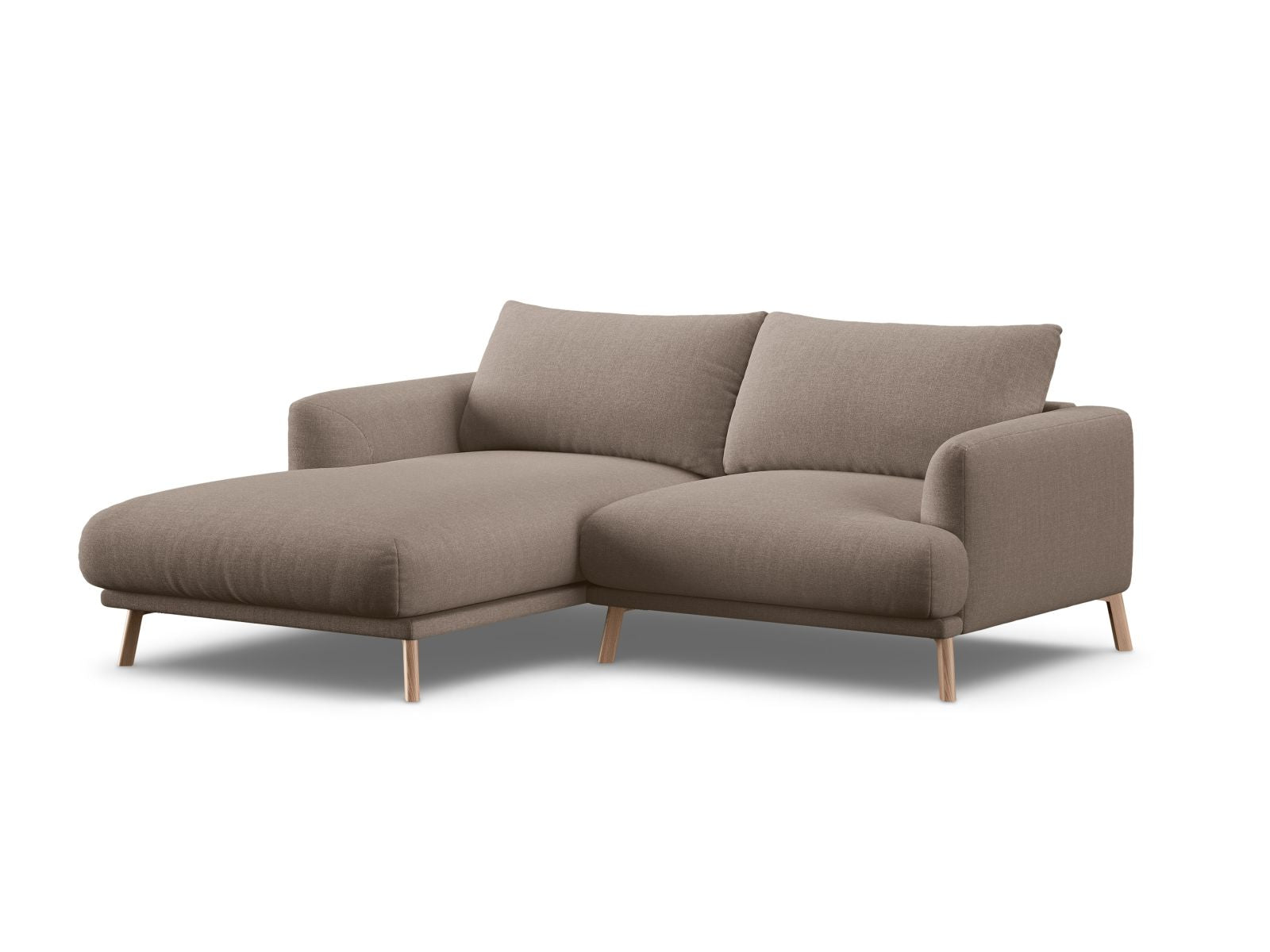 Elegantes 3-Sitzer Ecksofa links Naomi in stilvollem Cappuccino-Liberty, ideal für moderne Wohnräume und gemütliche Abende.