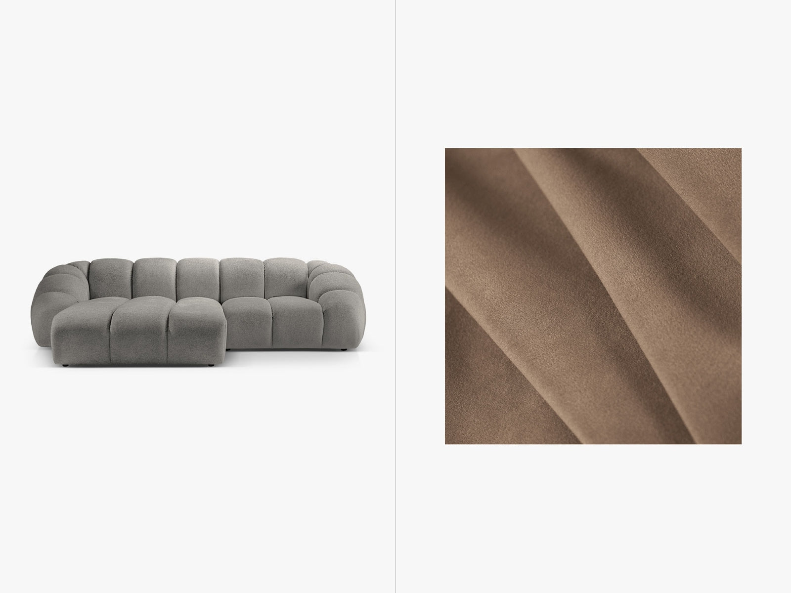 Diana Velour links Ecksofa 3 Sitzer in Grey Brown-Salvador präsentiert im Onlineshop von KAQTU Design AG. L-Sofa links ist von Micadoni