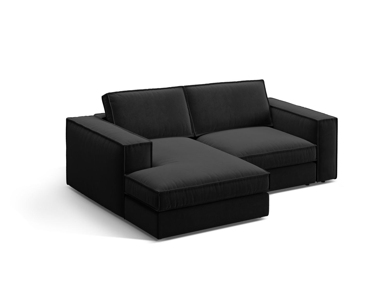 Stylisches 2-Sitzer Ecksofa links Pola in elegantem Schwarz, ideal für moderne Wohnräume, von Micadoni.