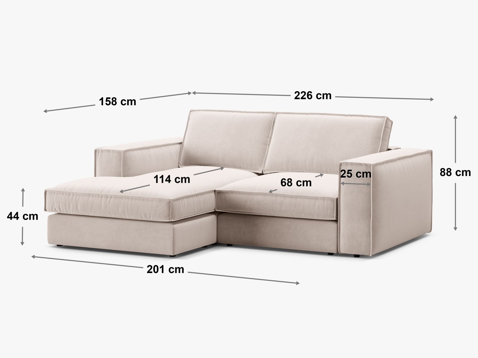 Elegantes 2-Sitzer Ecksofa Pola in Grau-Braun, perfekt für stilvolle Wohnzimmer, erhältlich bei Micadoni im KAQTU Onlineshop.