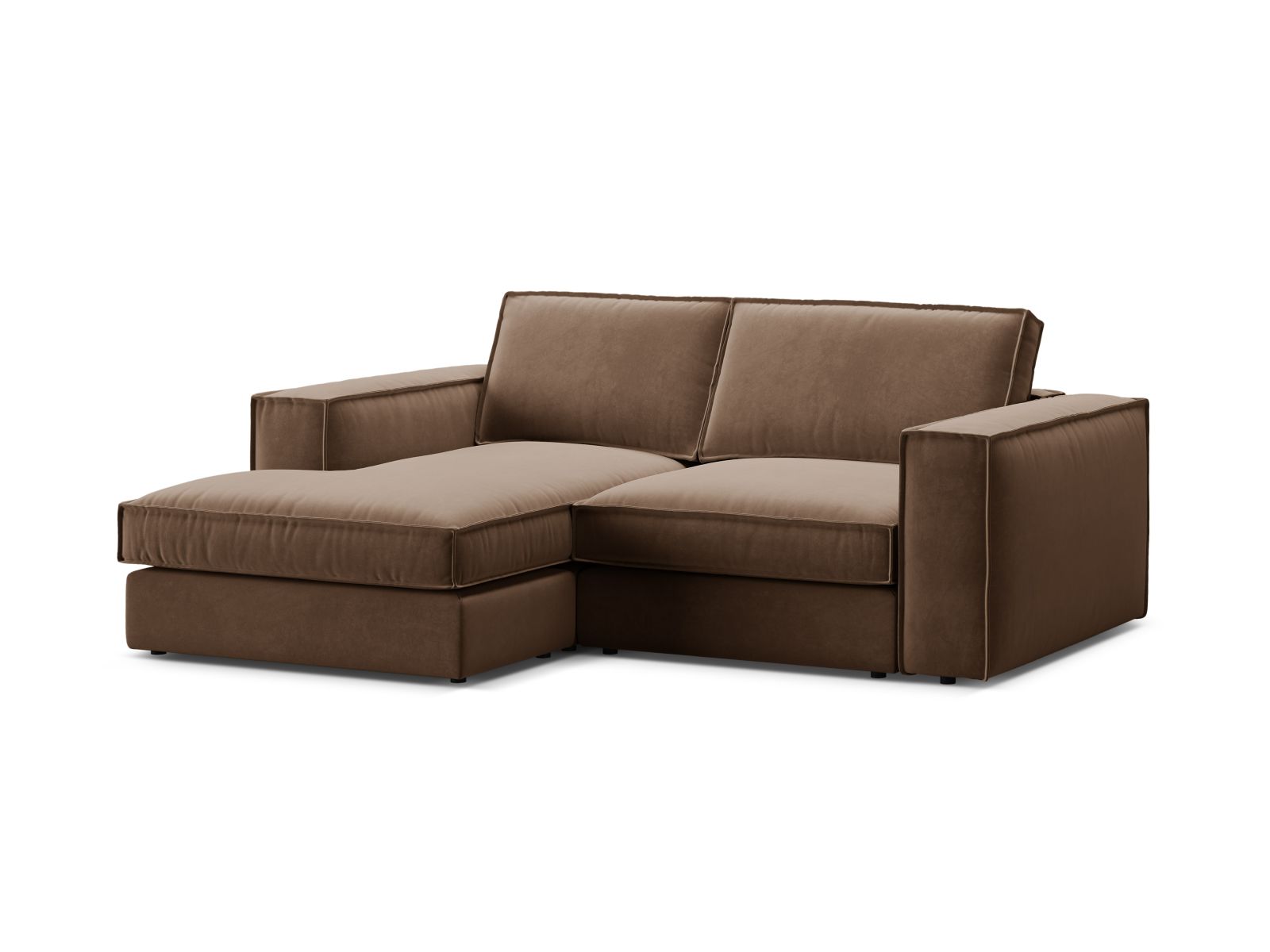 Elegantes 2-Sitzer Ecksofa links Pola in luxuriösem Chocolate-Salvador, ideal für stilvolle und einladende Wohnräume.